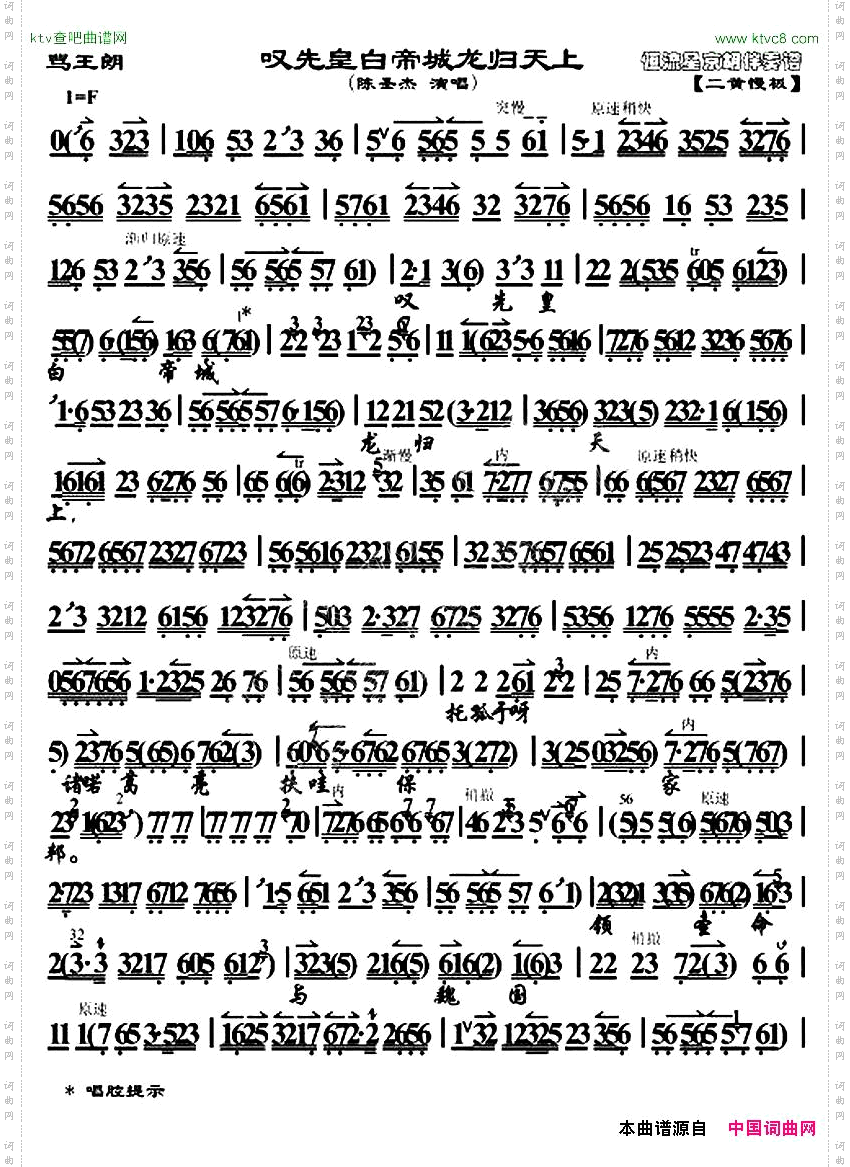 叹先皇白帝城龙归天上《骂王》唱段、琴谱