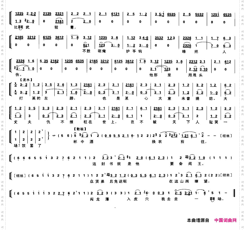 将酒宴摆在聚义厅上京剧琴谱