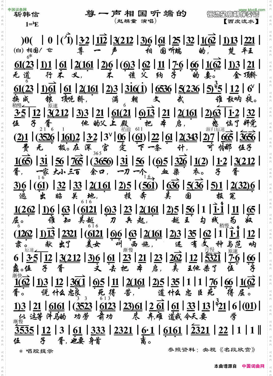 尊一声相国听端的_《斩韩信》选段、琴谱