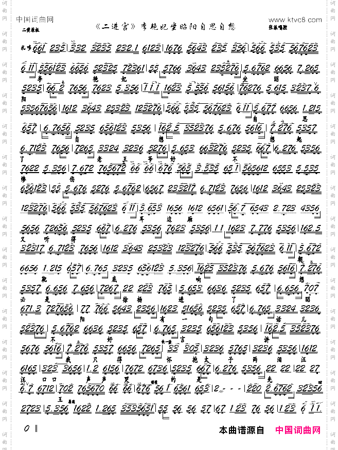 《二进宫》李艳妃坐昭阳自思自想张派京剧《大探二》选段，京胡谱