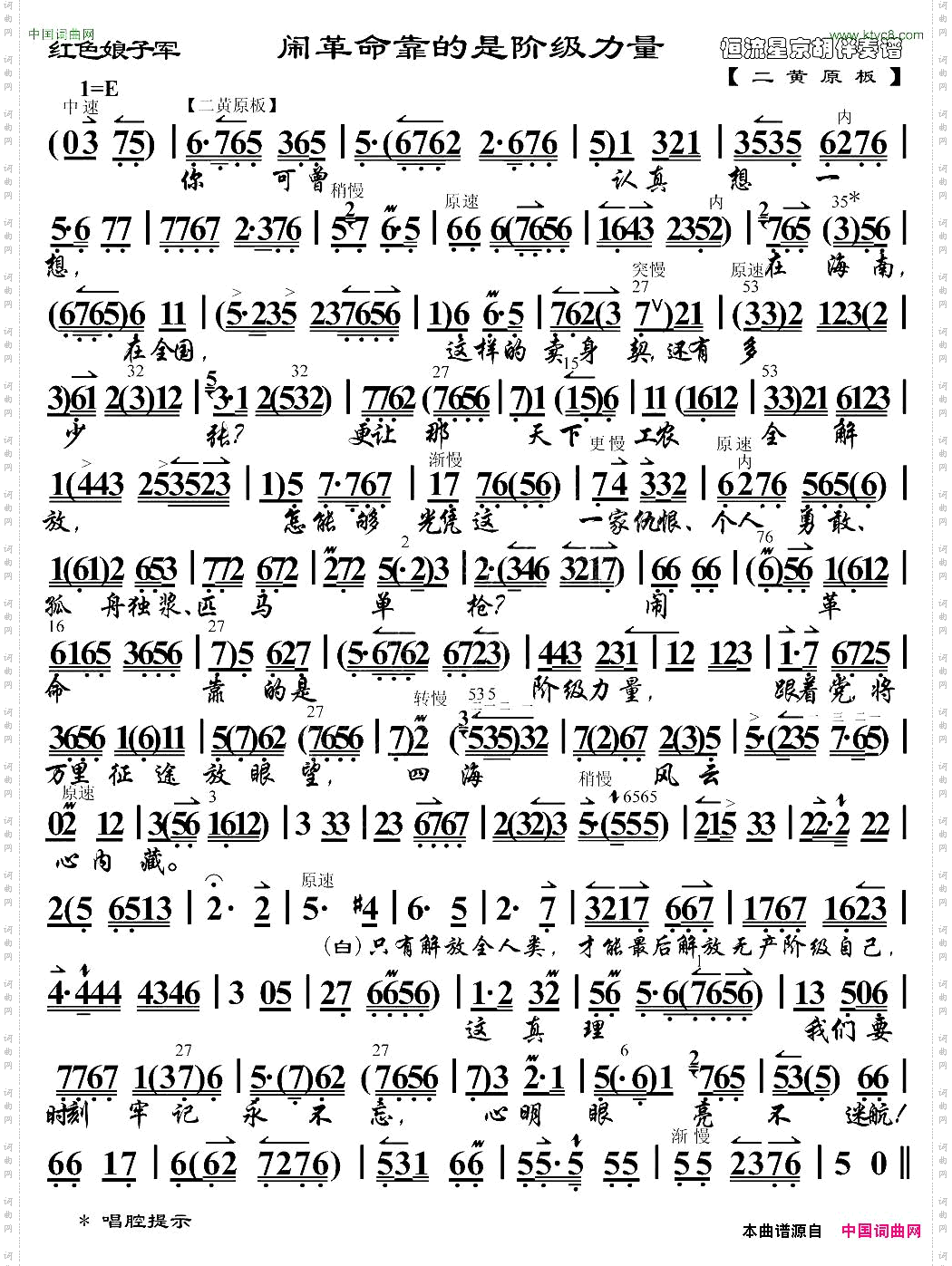 闹革命靠的是阶级力量《红色娘子军》选段、琴谱