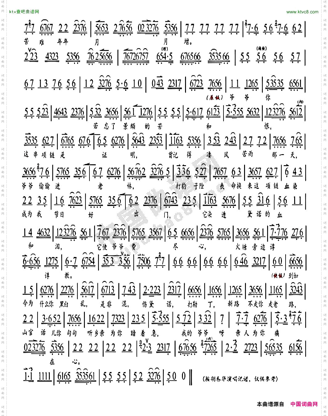 我从小无爹无娘无人问《黛诺》选段、琴谱