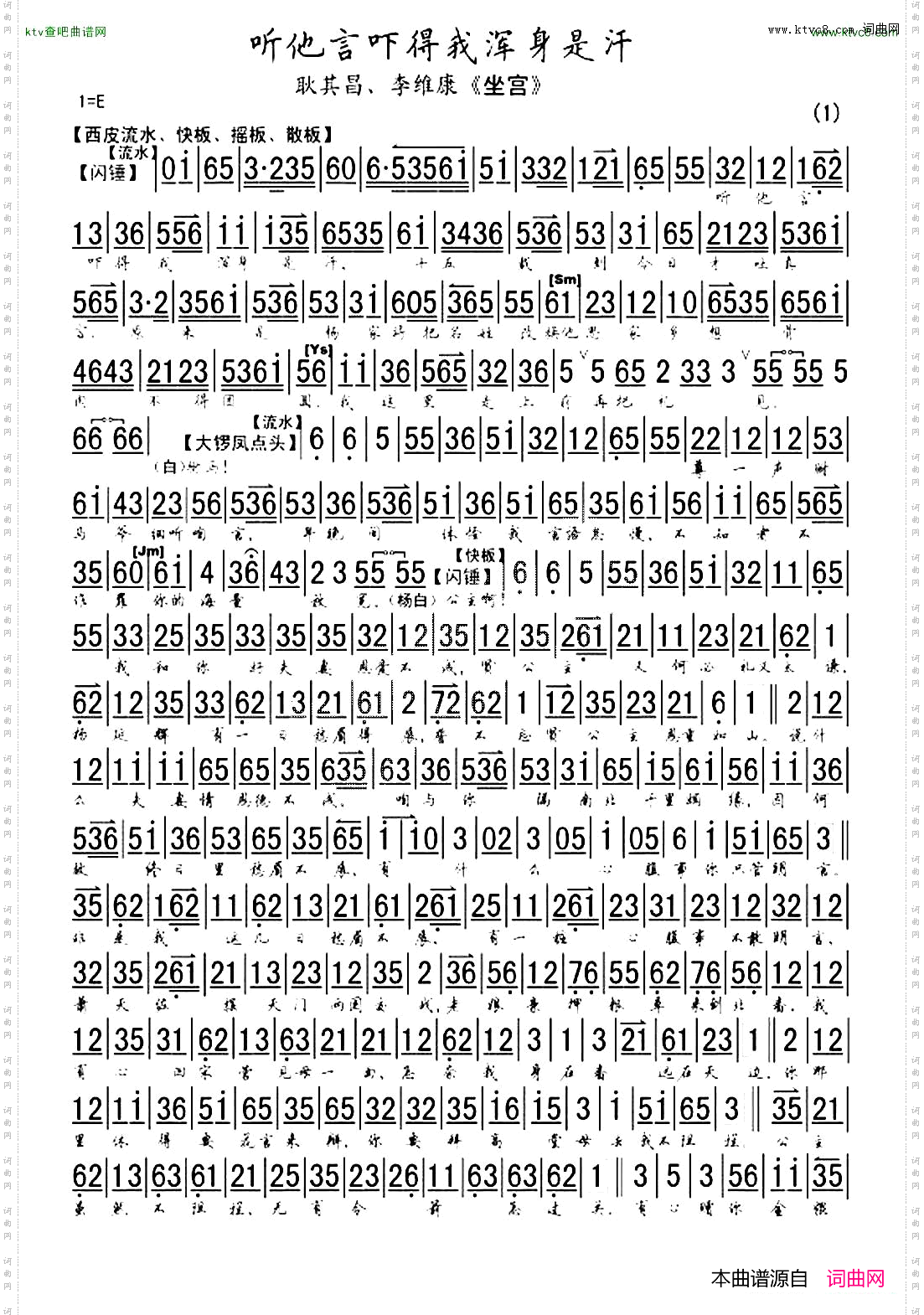 听他言吓得我浑身是汗_《四郎探母·坐宫》选段、琴谱