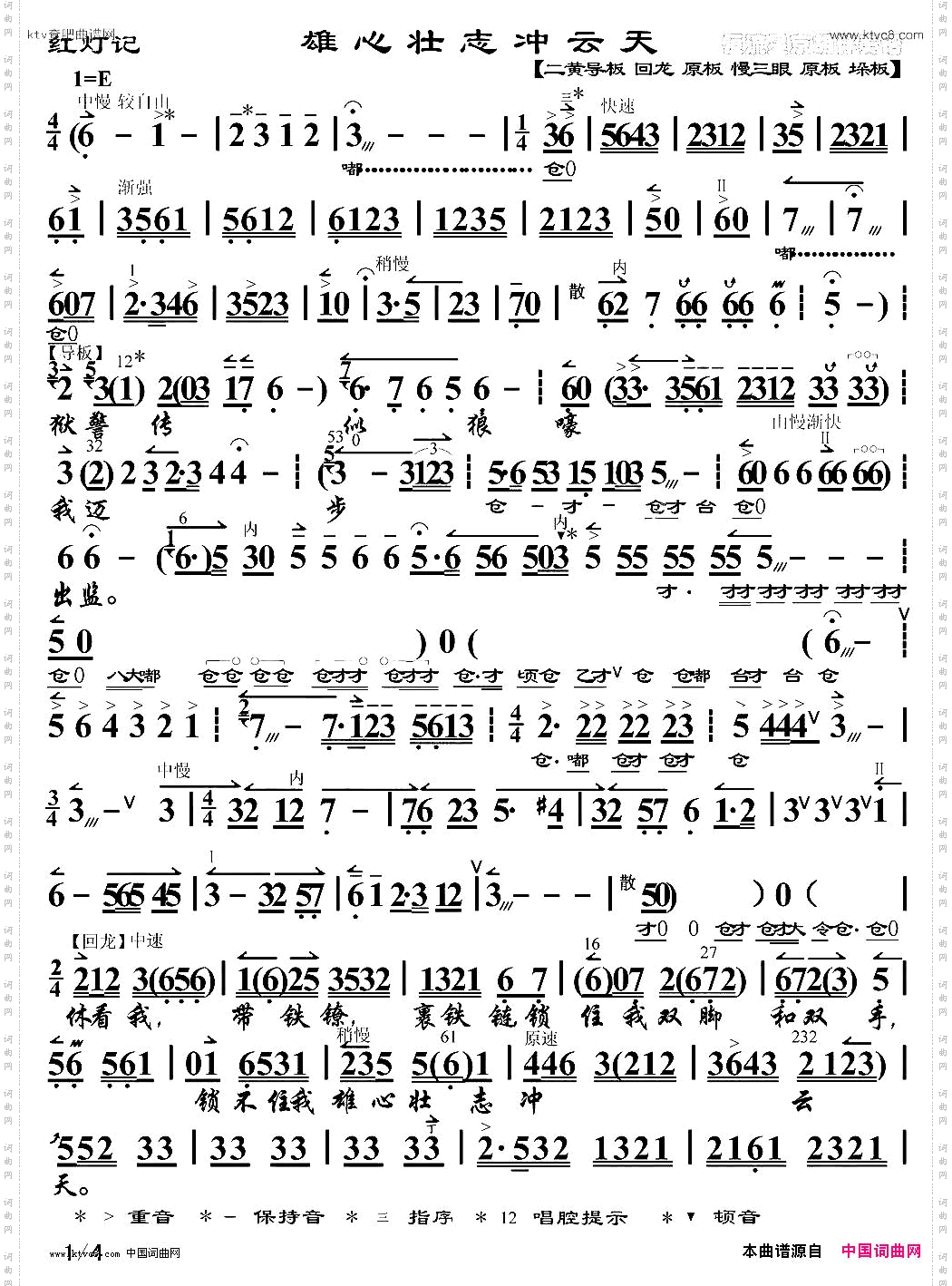 雄心壮志冲云天《红灯记》李玉和唱段、琴谱