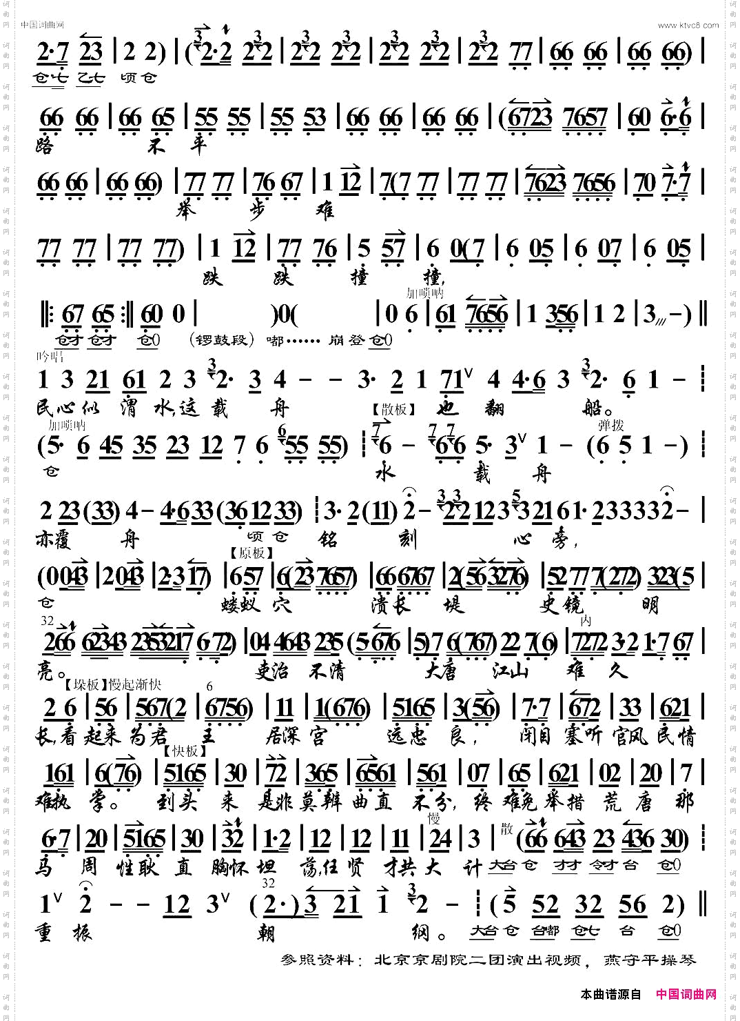 唐天子落荒在长安路上_《画龙点睛》选段、琴谱、燕守平操琴版