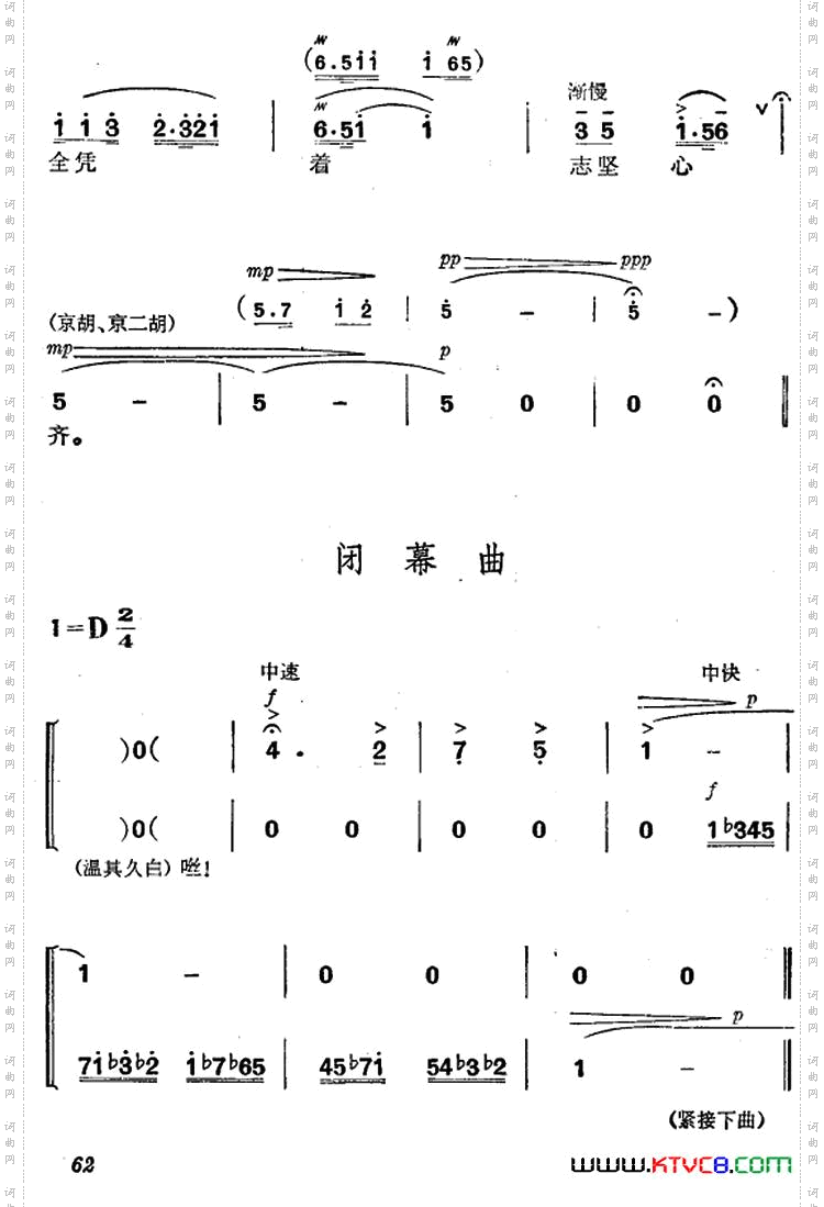 《杜鹃山》第四场·青竹吐翠主旋律乐谱