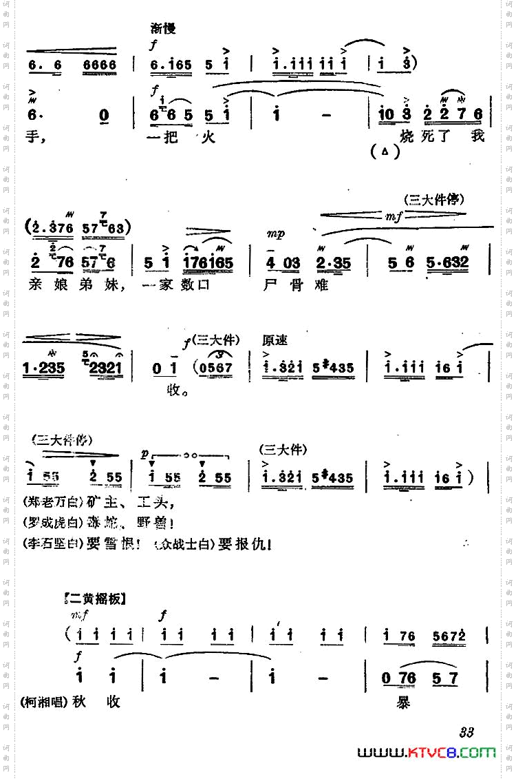 《杜鹃山》第三场·情深如海主旋律乐谱