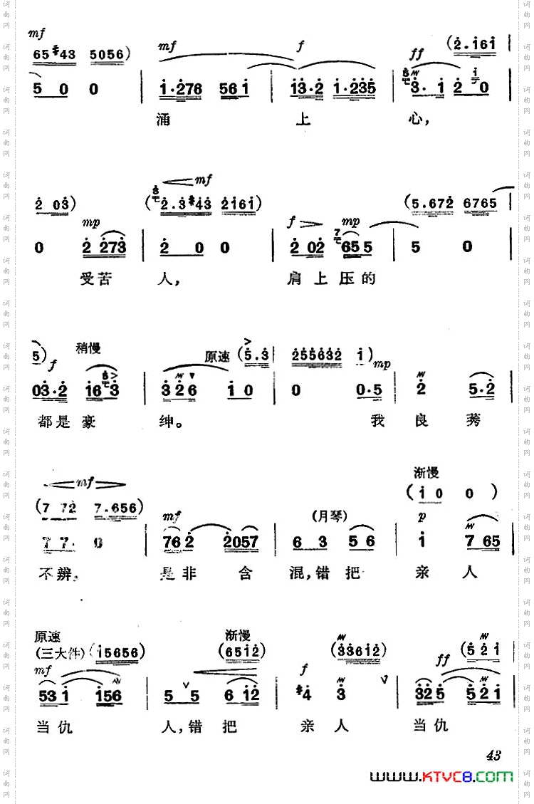 《杜鹃山》第三场·情深如海主旋律乐谱