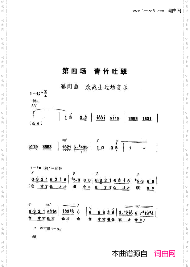 革命现代京剧杜鹃山主旋律乐谱051-100