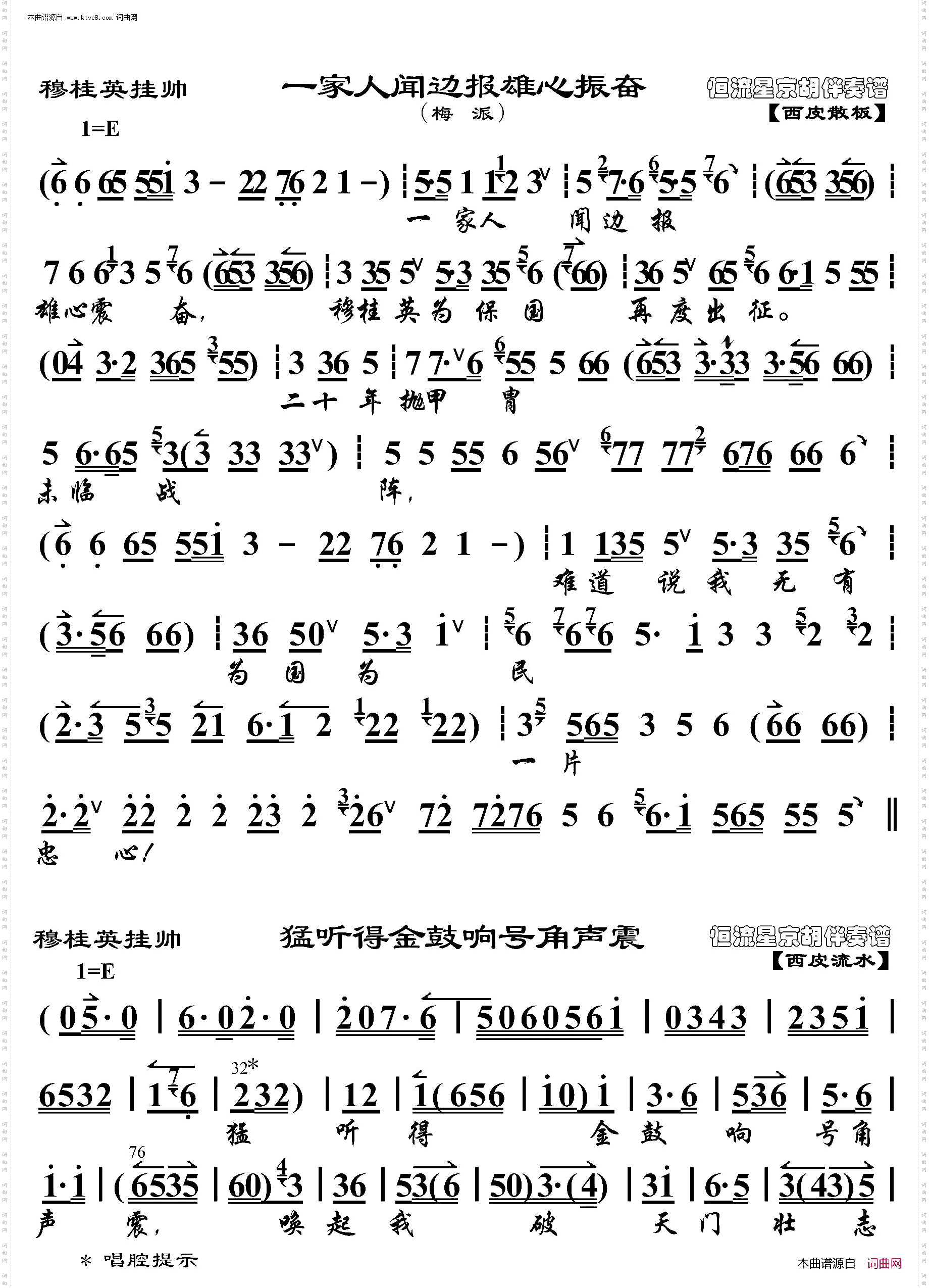 穆桂英挂帅·一家人闻边报雄心振奋_京胡伴奏谱