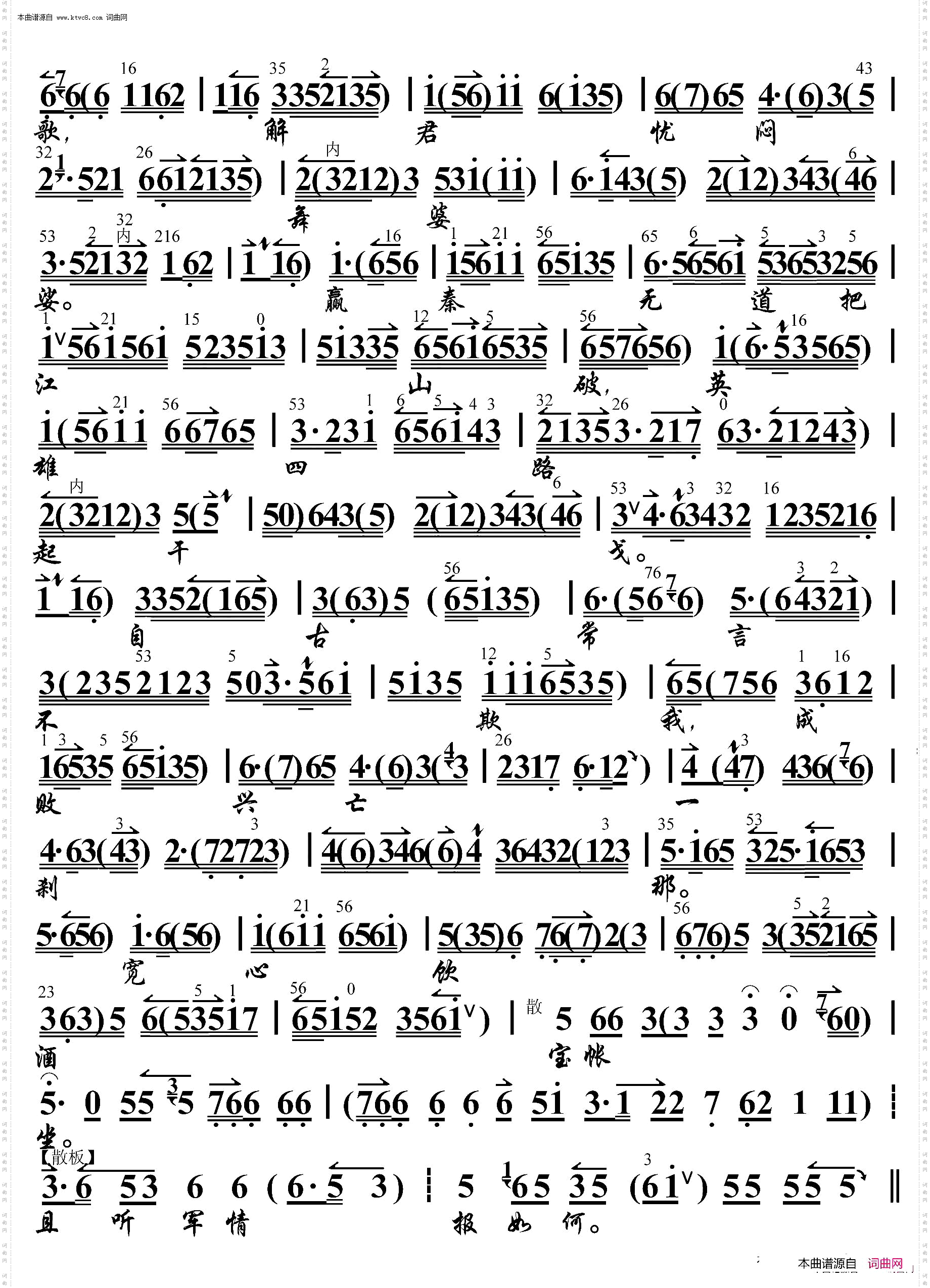 霸王别姬·劝君王饮酒听虞歌_京胡伴奏谱