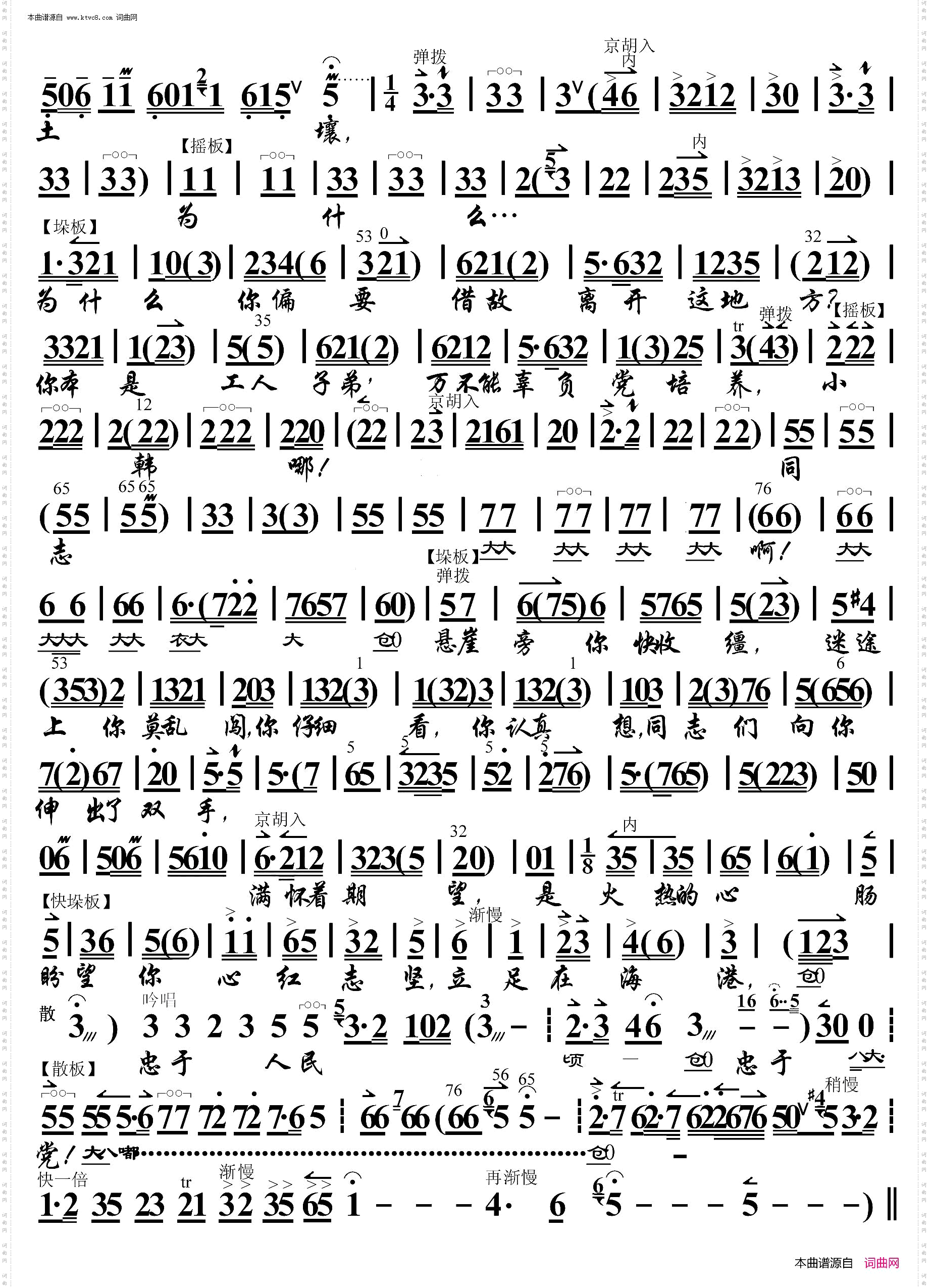 海港·忠于人民忠于党_ 京胡伴奏谱 