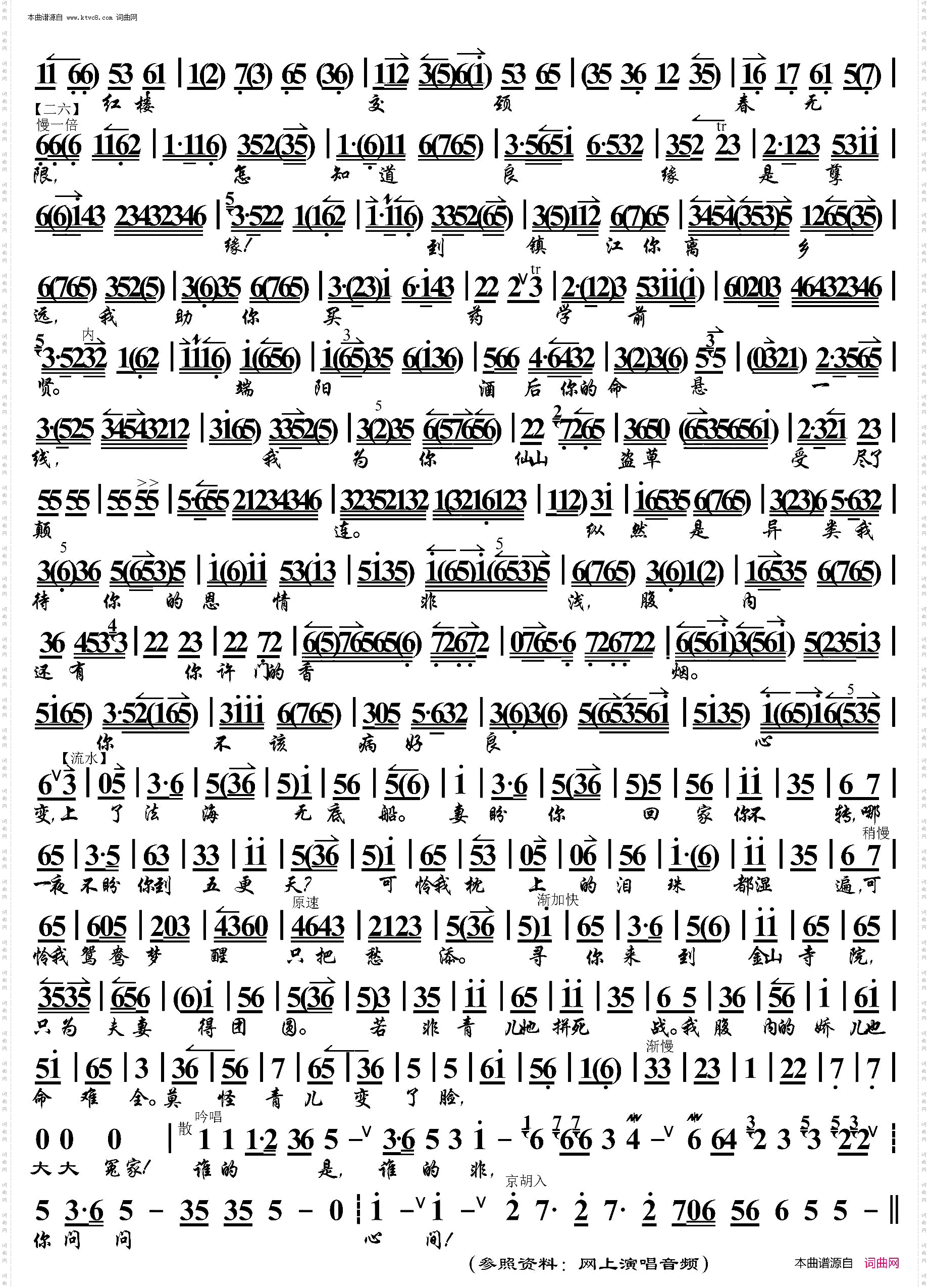 白蛇传·青妹慢举龙泉宝剑_ 京胡伴奏谱 