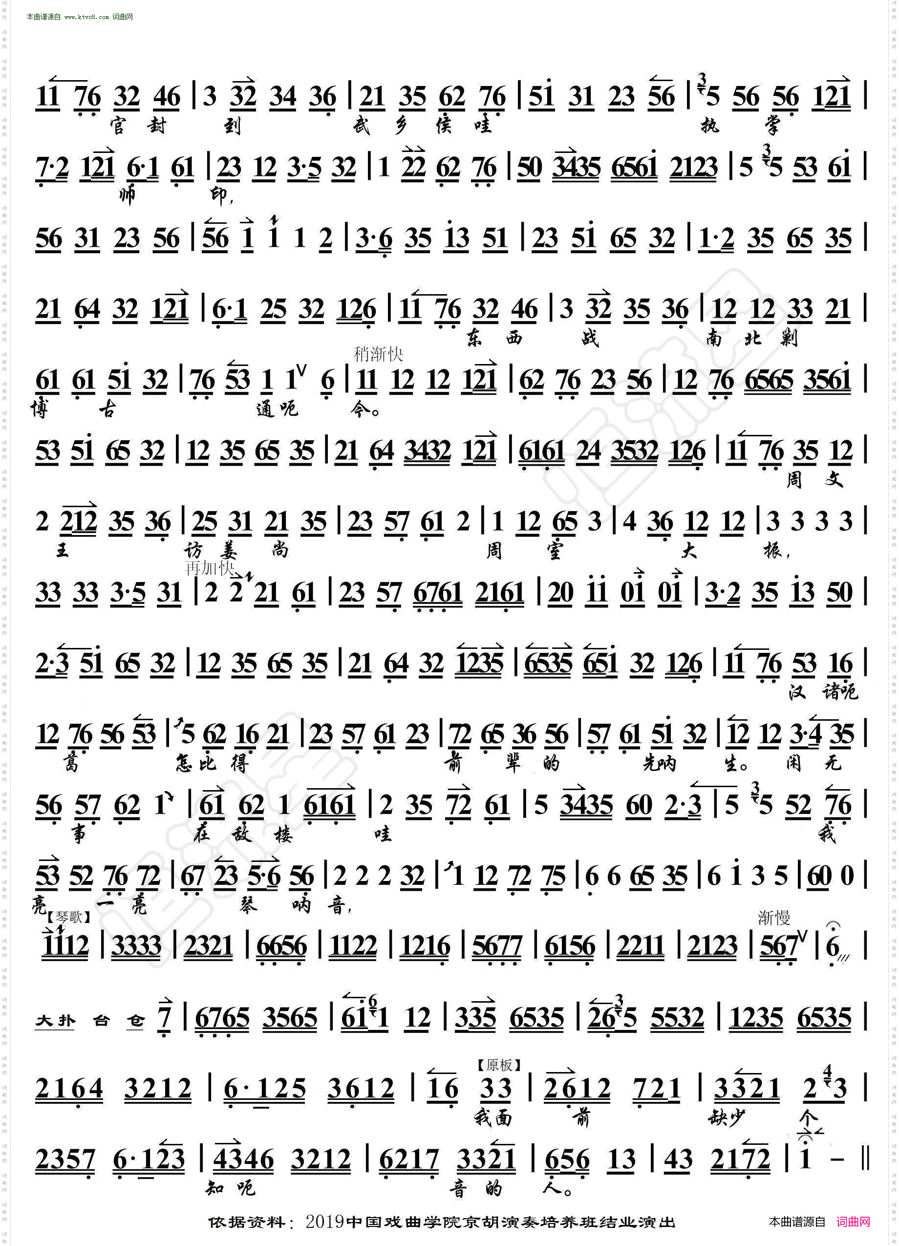 我本是卧龙岗散淡的人_空城计· 京胡伴奏谱