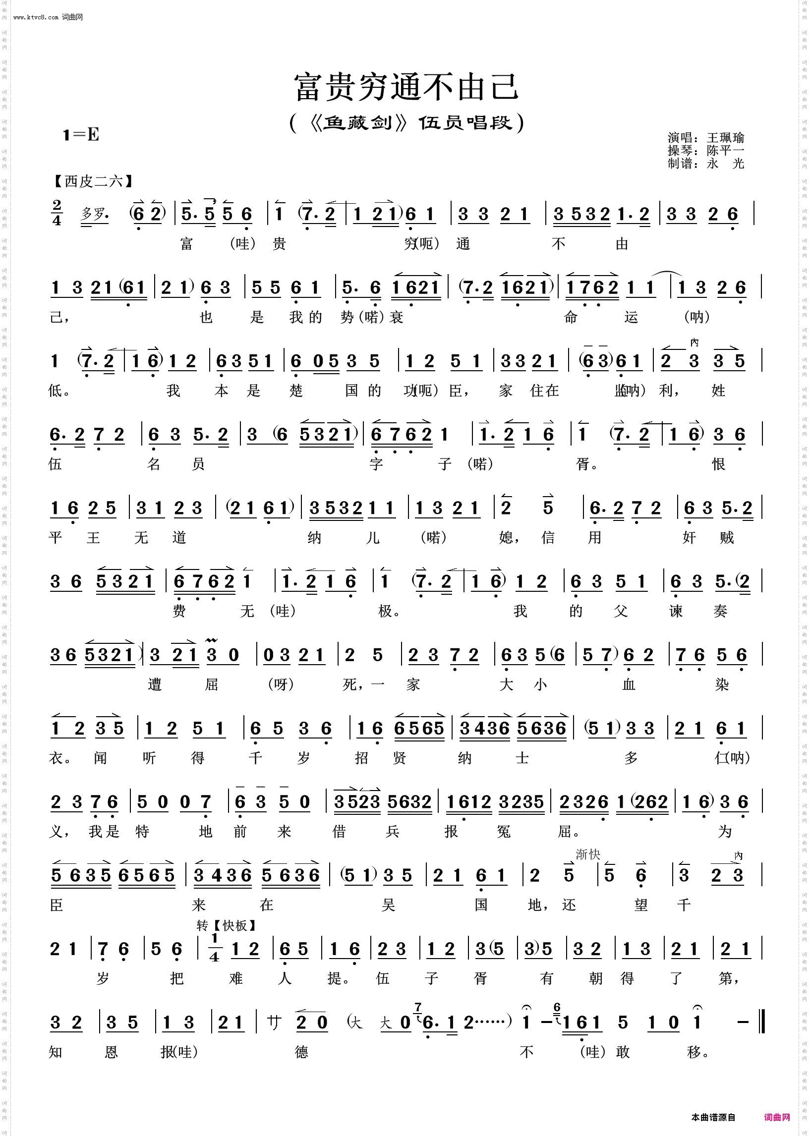富贵穷通不由己_《鱼藏剑》伍员唱段 王珮瑜唱