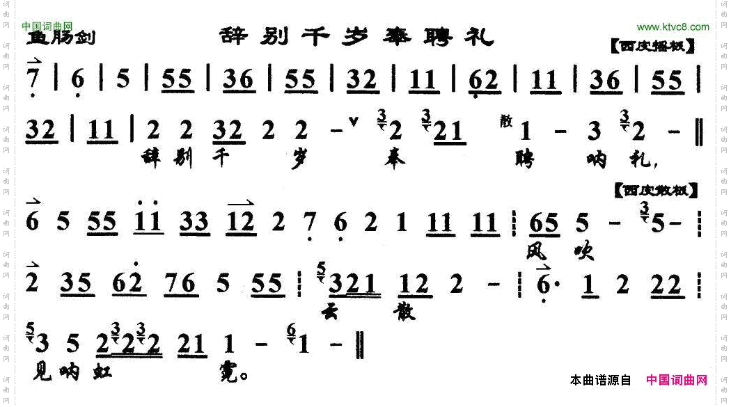辞别千岁奉聘礼《鱼肠剑》选段、琴谱