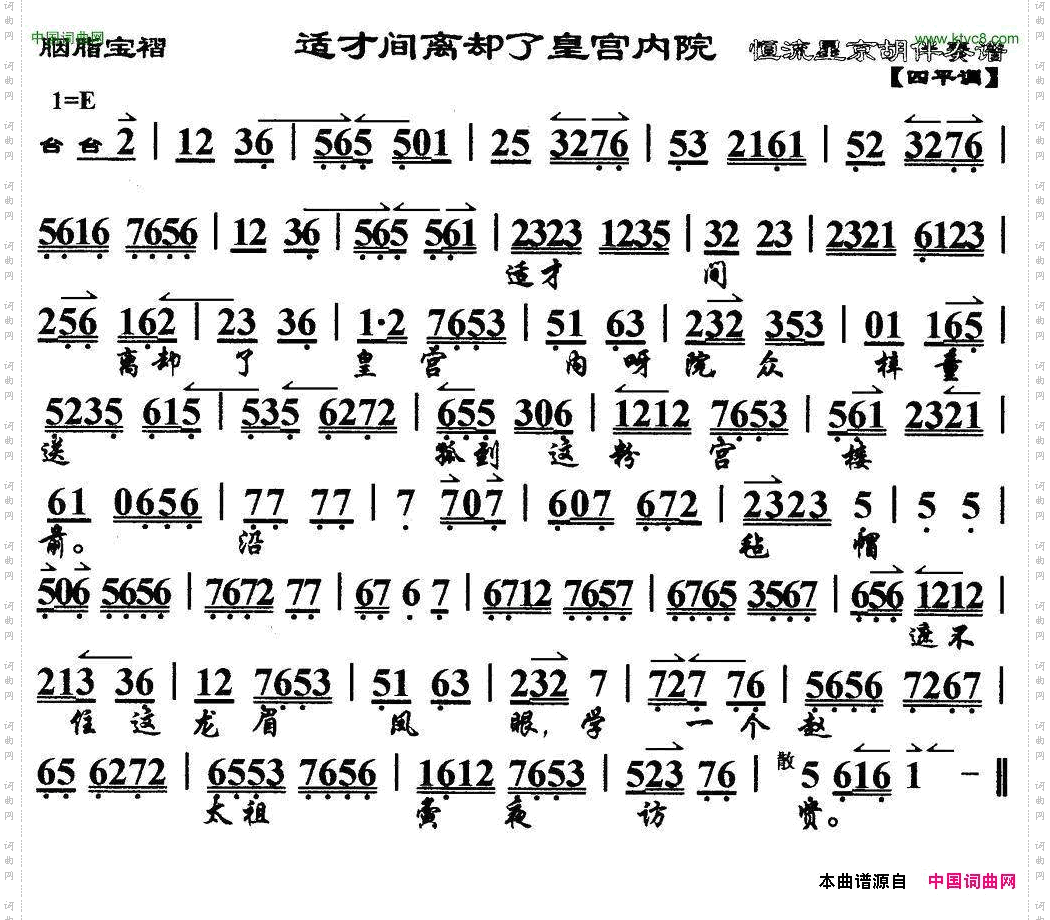 适才间离却了皇宫内院马派《胭脂宝褶》选段、琴谱