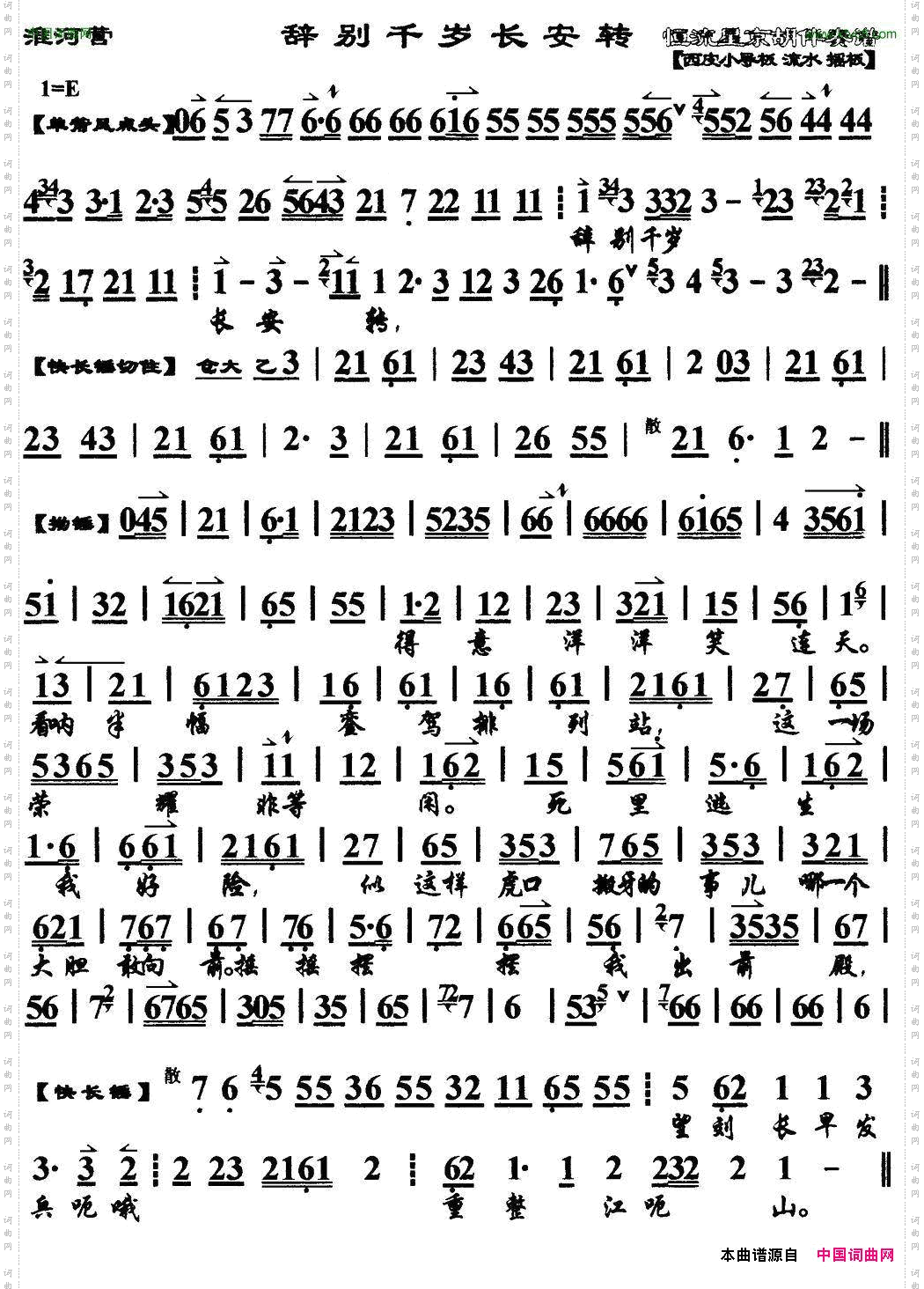 辞别千岁长安转马派《淮河营》选段、琴谱