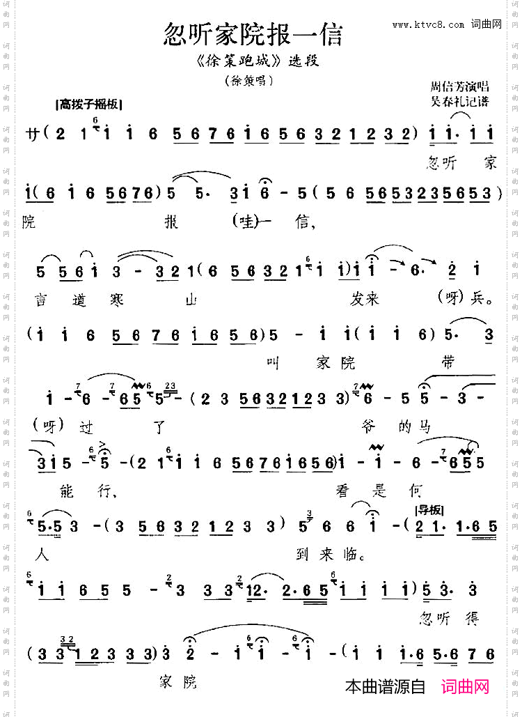 忽听家院报一信《徐策跑城》选段、徐策唱段