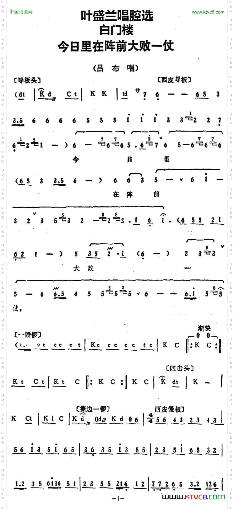 叶盛兰唱腔选：今日里在阵前大败一仗《白门楼》吕布唱段