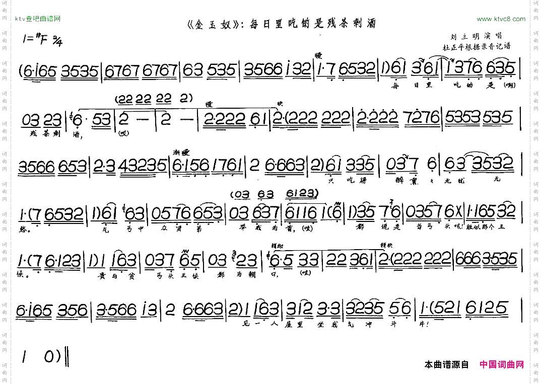 每日里吃的是残茶剩酒《金玉奴》选段