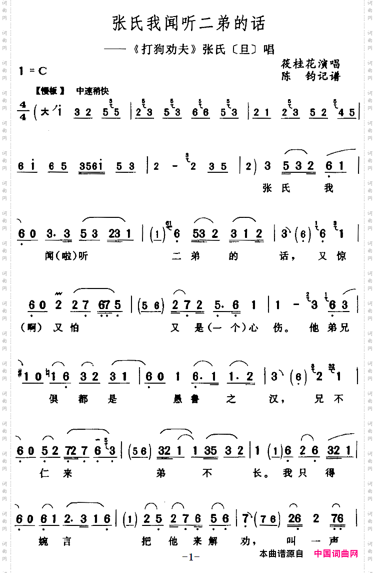 张氏我闻听二弟的话_《打狗劝夫》张氏【旦】唱段
