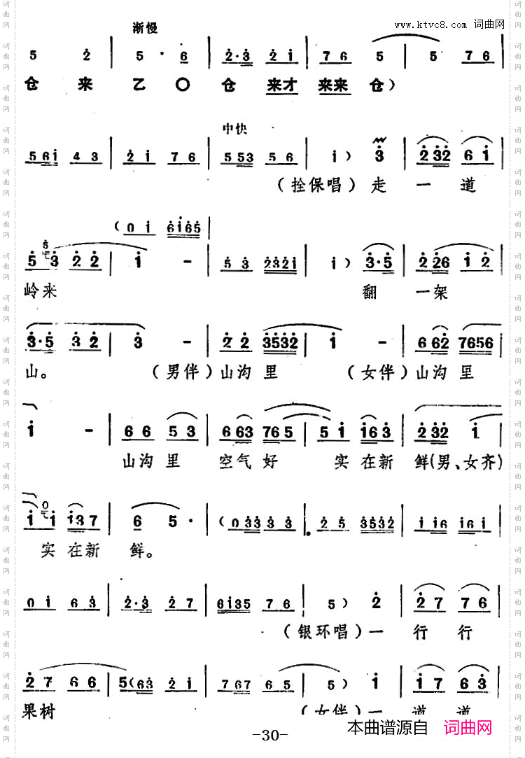 舞台版《朝阳沟》主旋律乐谱之第二场