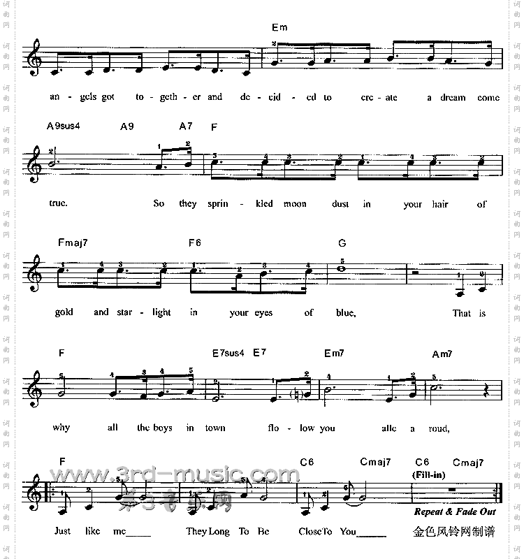 靠近你CloseToYou[电子琴谱]