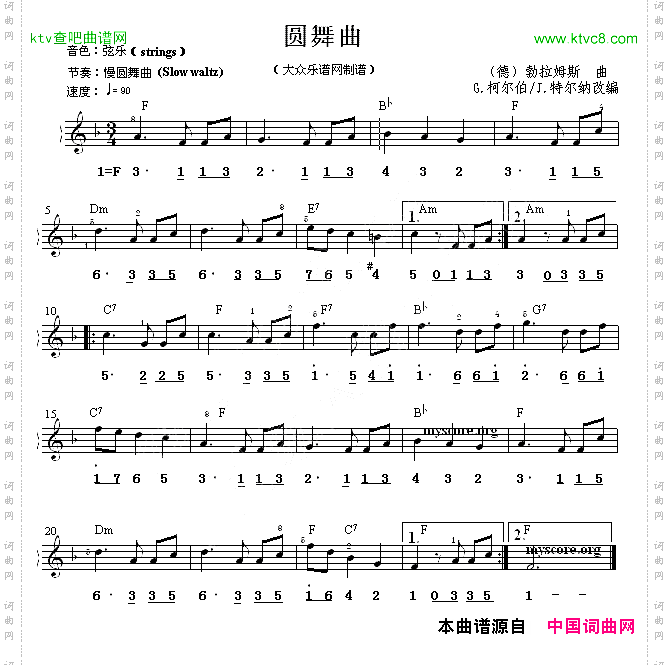 圆舞曲线简谱混排版