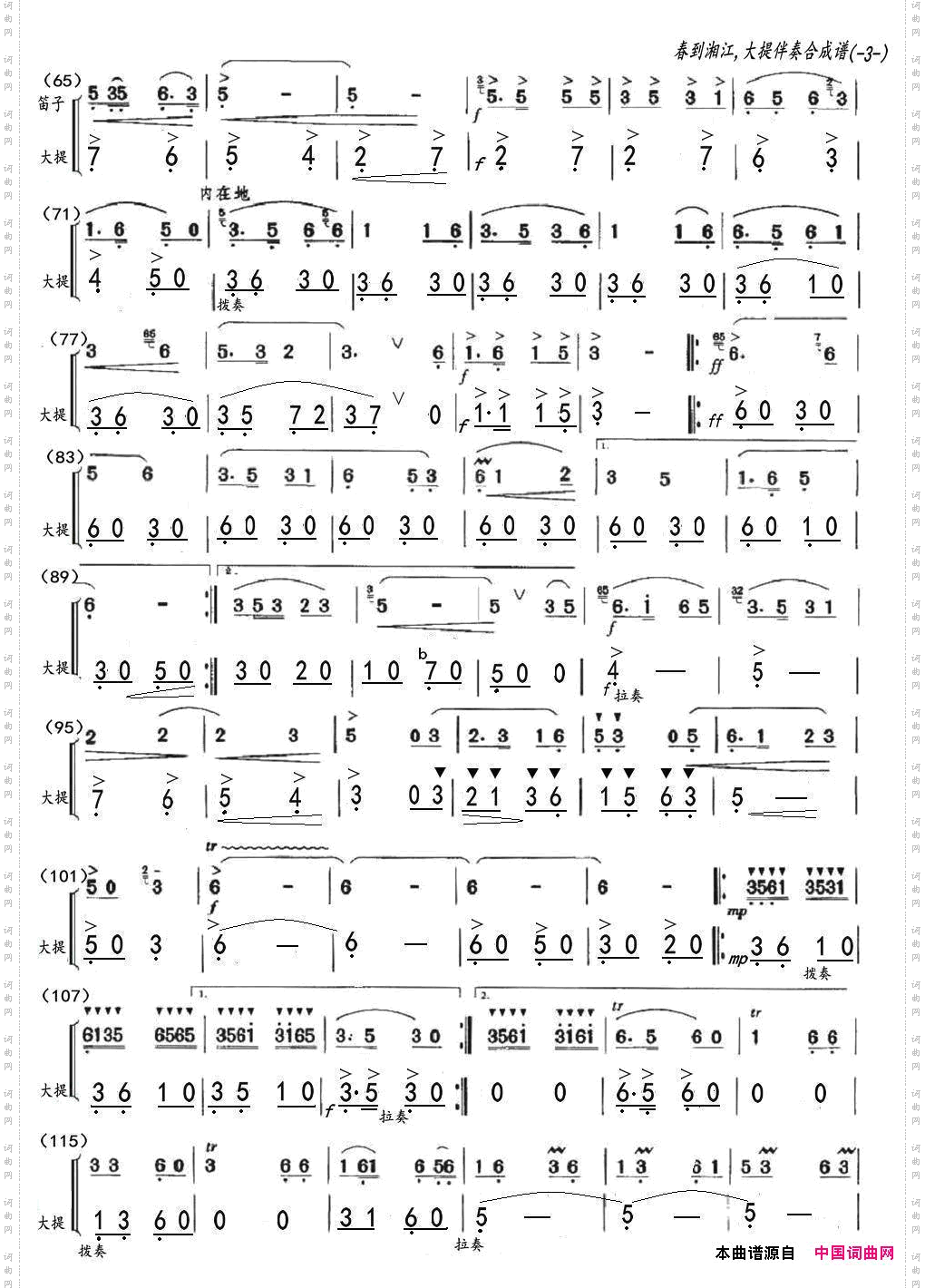 春到湘江笛子独奏大提伴奏合成谱
