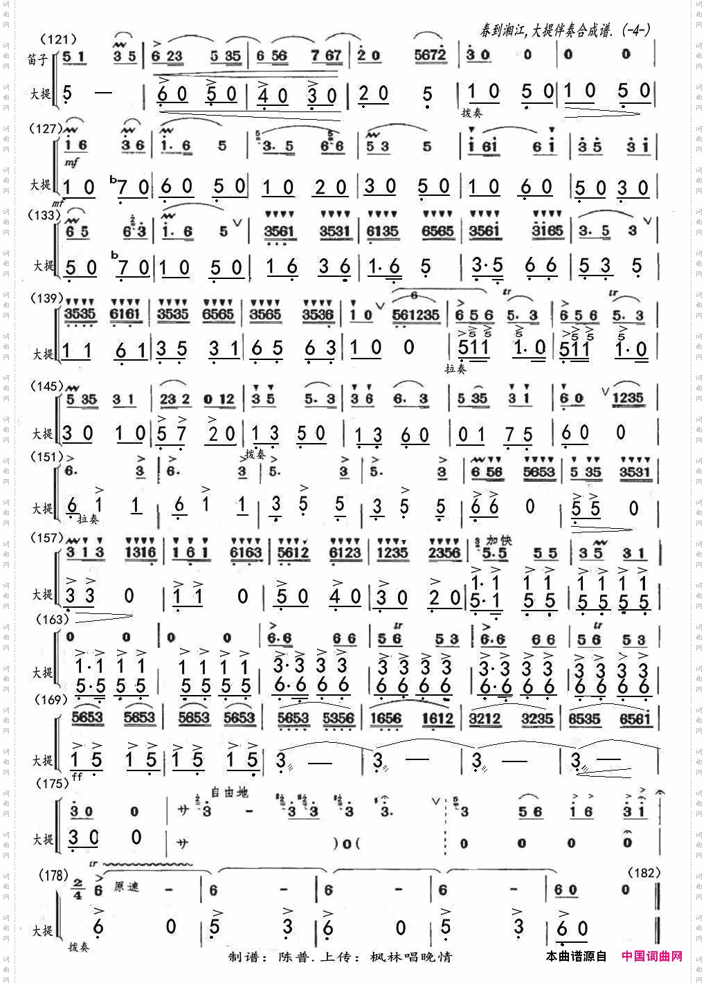 春到湘江笛子独奏大提伴奏合成谱