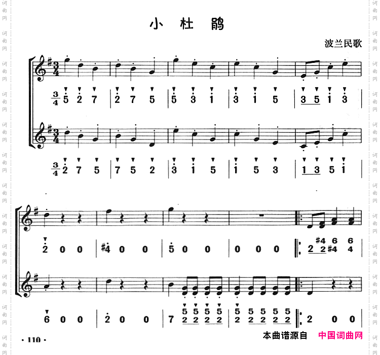 小杜鹃八孔竖笛线简谱对照版、二重奏