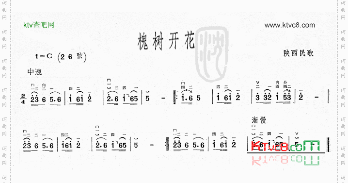 槐树开花陕西民歌二胡曲谱