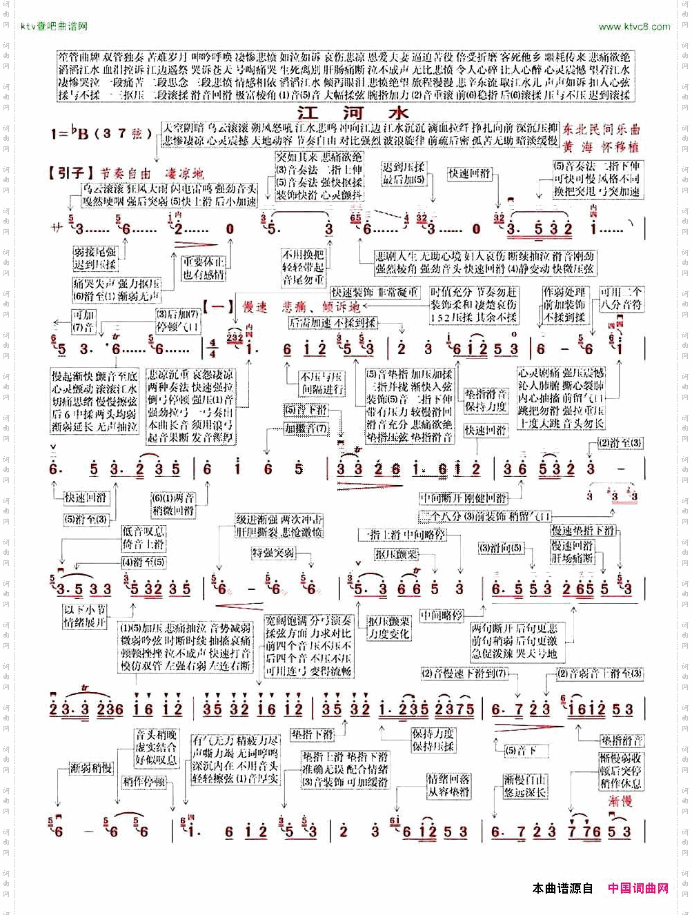 江河水带演奏注释版