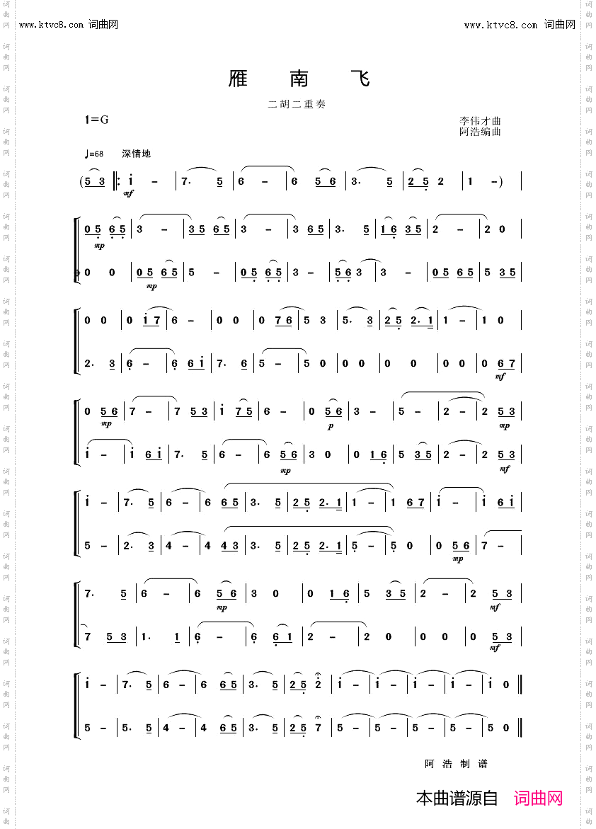 雁南飞_二胡二重奏