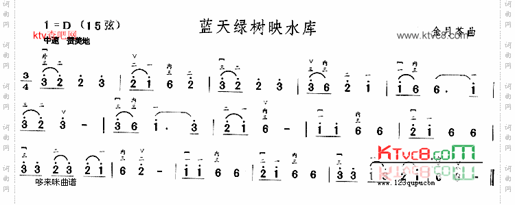 蓝天绿树映水库