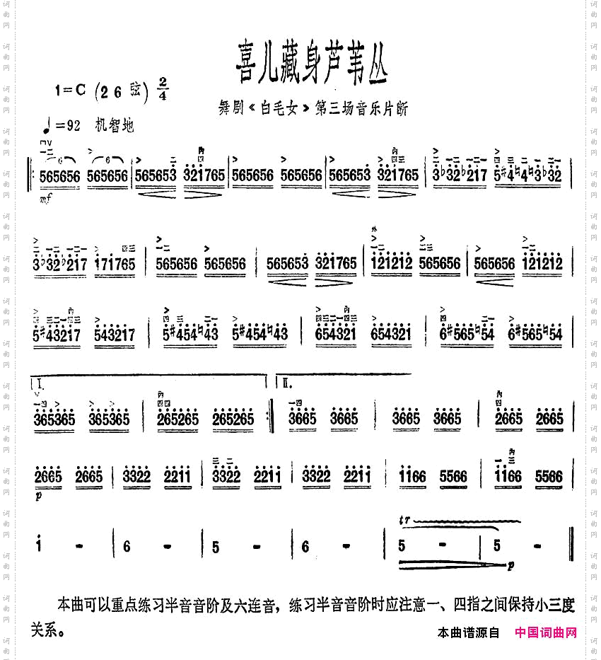 喜儿藏身芦苇丛舞剧《白毛女》第三场音乐片断