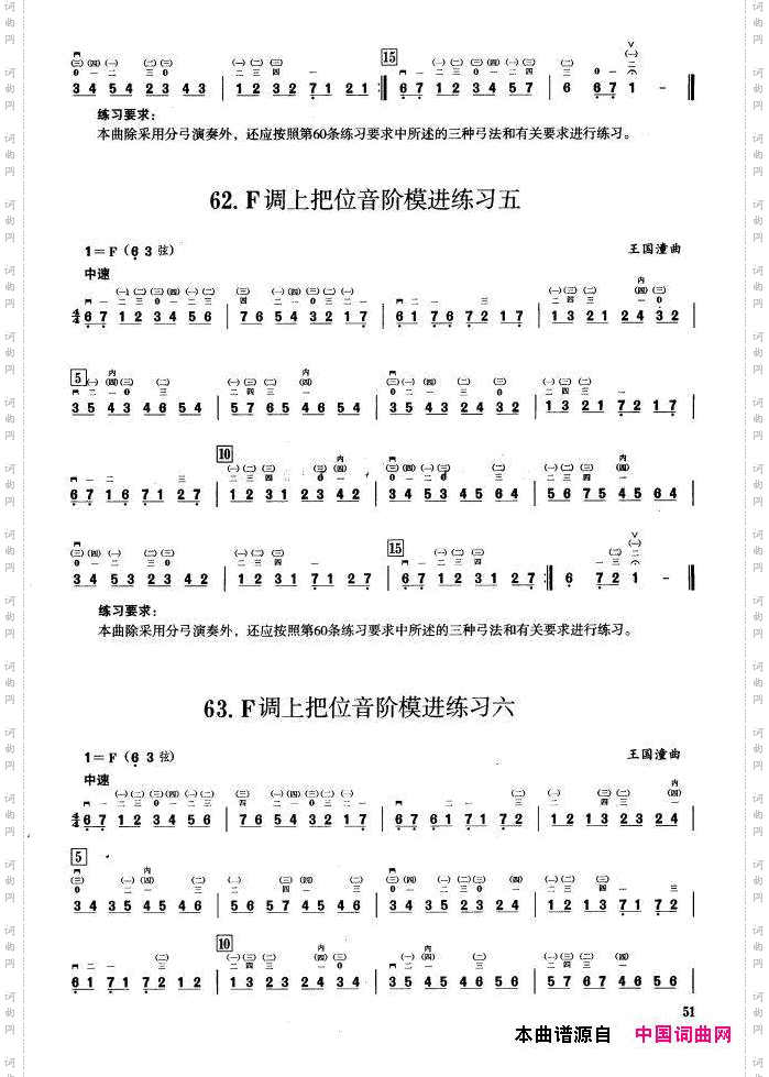 四、F调音阶与音型模进练习二胡音阶练习