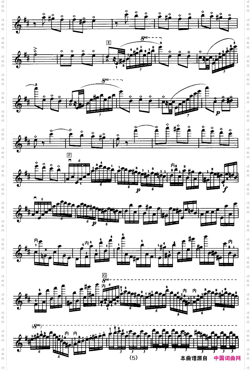 D大调小提琴协奏曲二胡移植五线谱