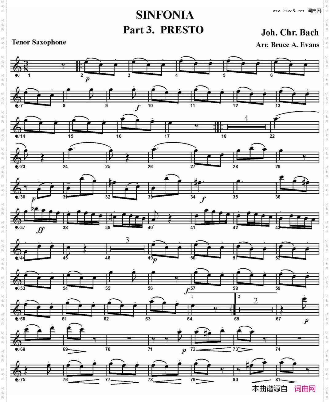 SINFONIAPart3·PRESTO四重奏·次中音萨克斯分谱_SINFONIA Part 3· PRESTO四重奏·次中音萨克斯分谱