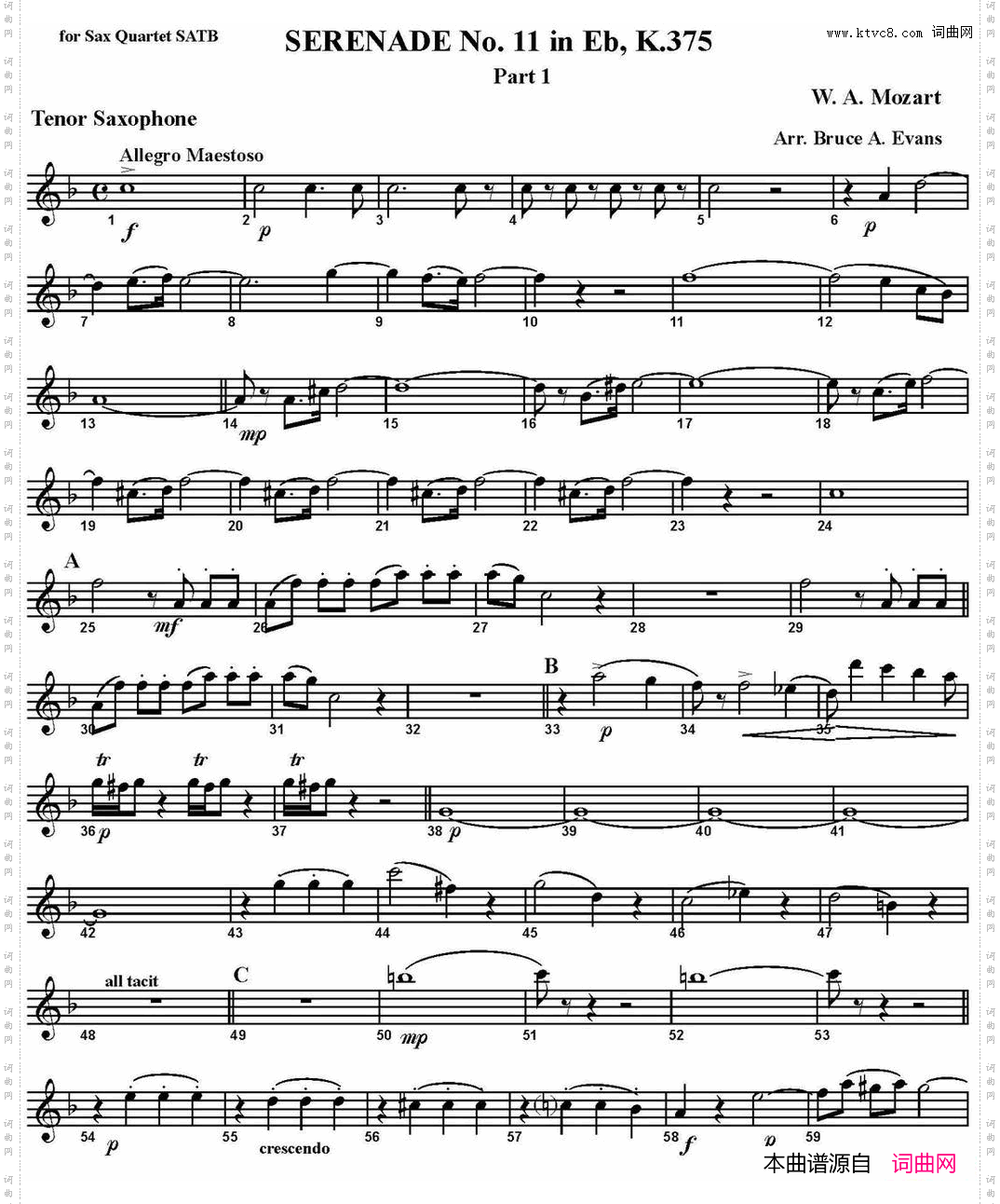SERENADENo·11inEb,K·375Part1四重奏·次中音萨克斯分谱_SERENADE No·11 in Eb,K·375 Part 1四重奏·次中音萨克斯分谱