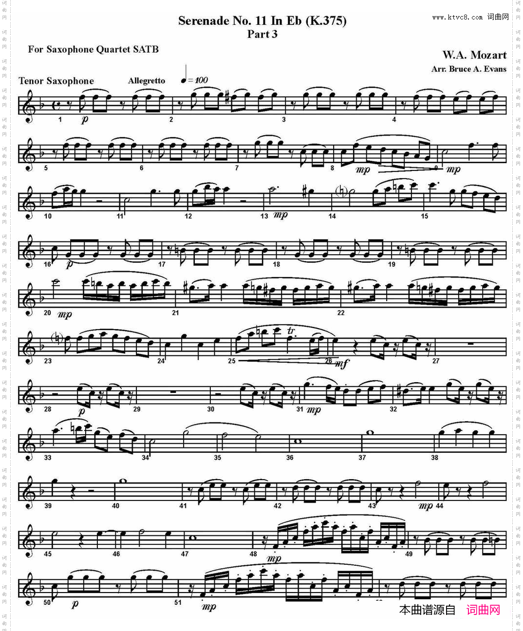 SERENADENo·11inEb，K·375Part3四重奏·次中音萨克斯分谱_SERENADE No·11 in Eb，K·375 Part 3四重奏·次中音萨克斯分谱