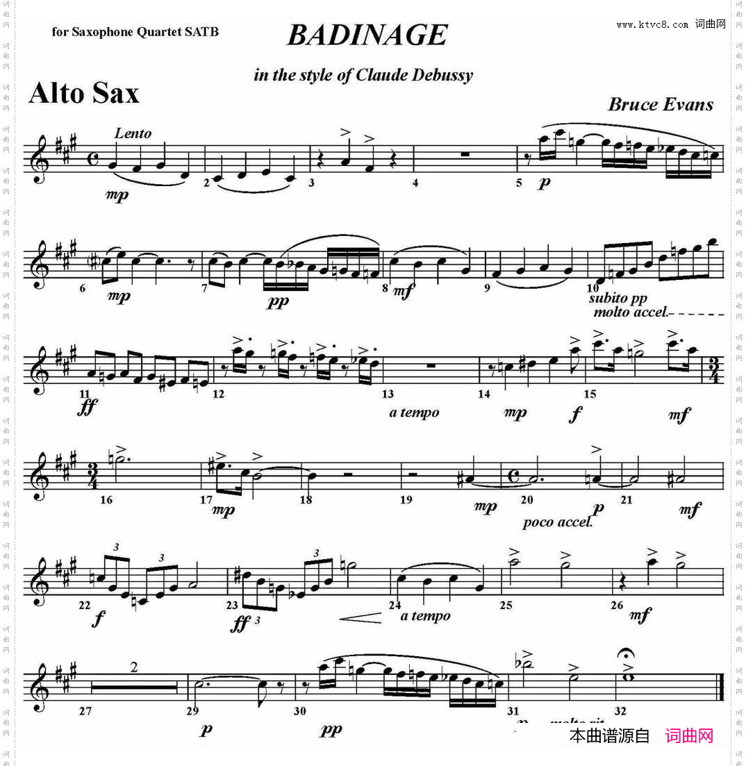 BADINAGE四重奏·中音萨克斯分谱