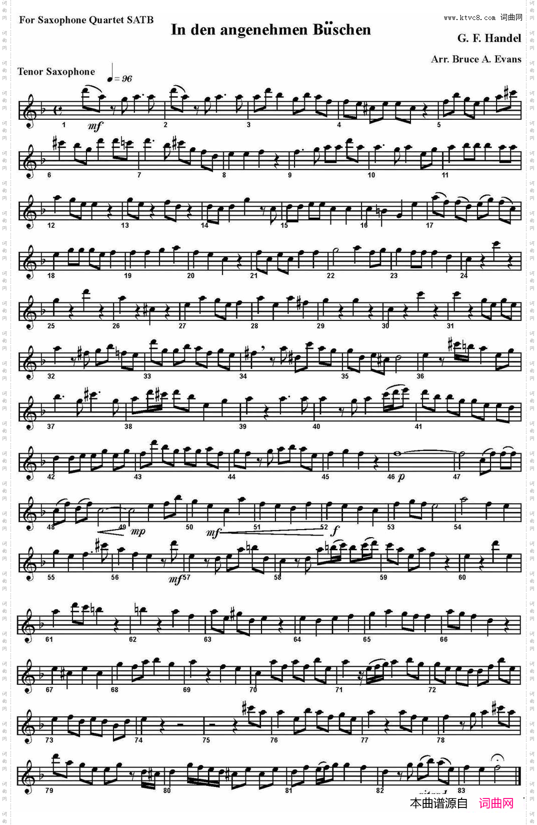 IndenangenehmenBuschen四重奏·次中音萨克斯分谱_In den angenehmen Buschen四重奏·次中音萨克斯分谱