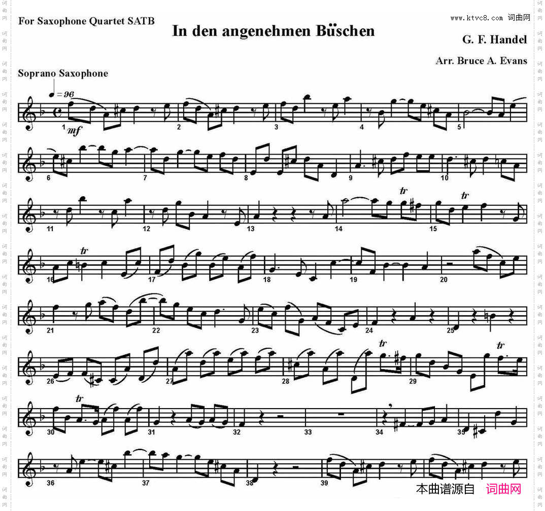 IndenangenehmenBuschen四重奏·高音萨克斯分谱_In den angenehmen Buschen四重奏·高音萨克斯分谱