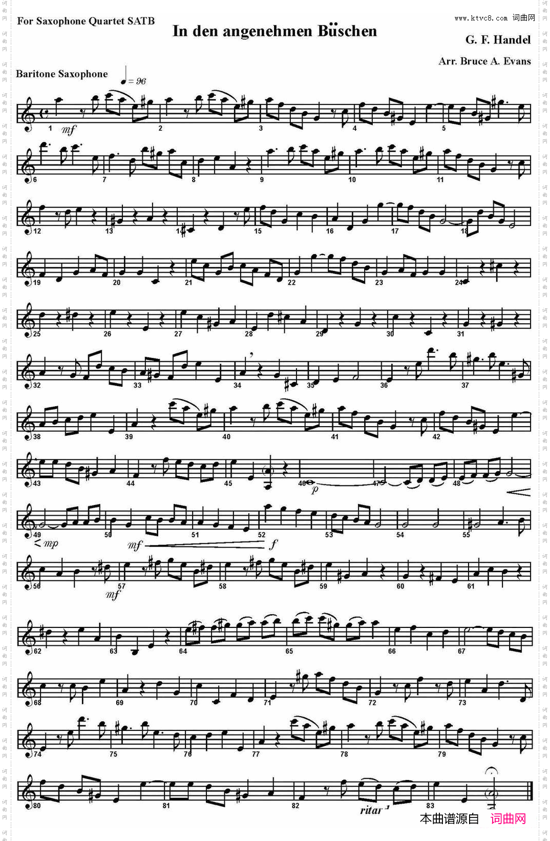 IndenangenehmenBuschen四重奏·上低音萨克斯分谱_In den angenehmen Buschen四重奏·上低音萨克斯分谱