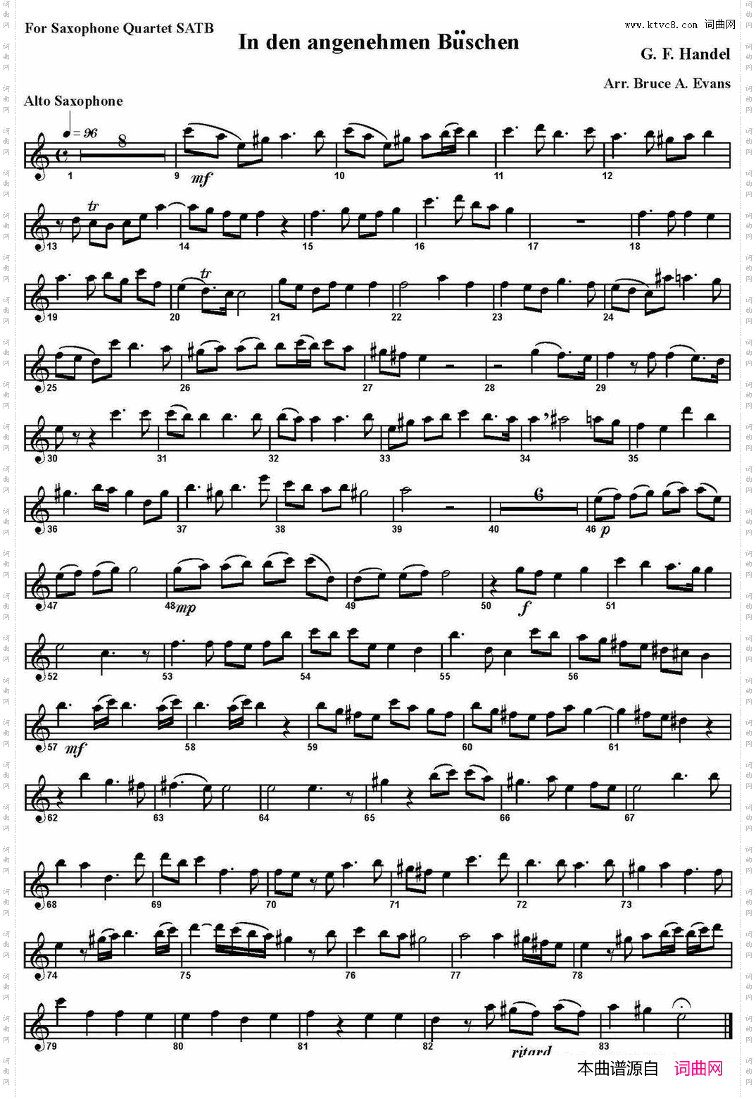IndenangenehmenBuschen四重奏·中音萨克斯分谱_In den angenehmen Buschen四重奏·中音萨克斯分谱