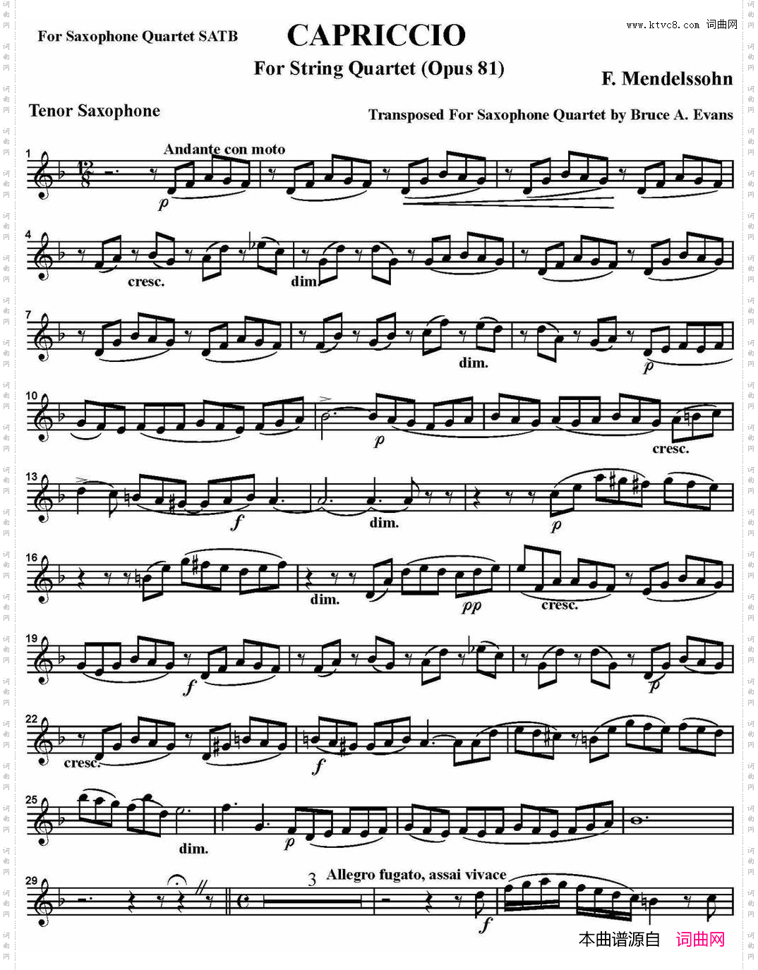 CAPRICCIO四重奏·次中音萨克斯分谱