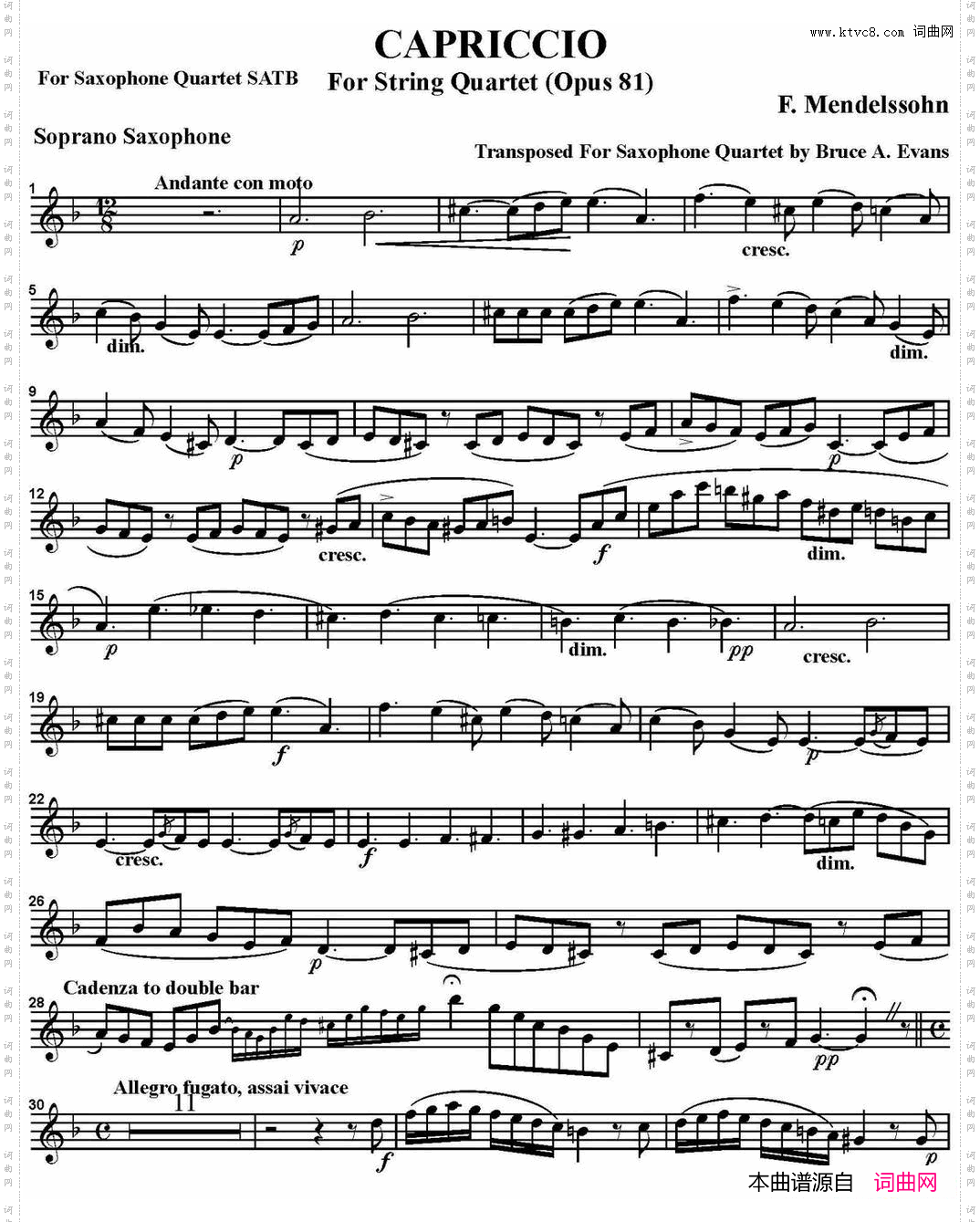 CAPRICCIO四重奏·高音萨克斯分谱