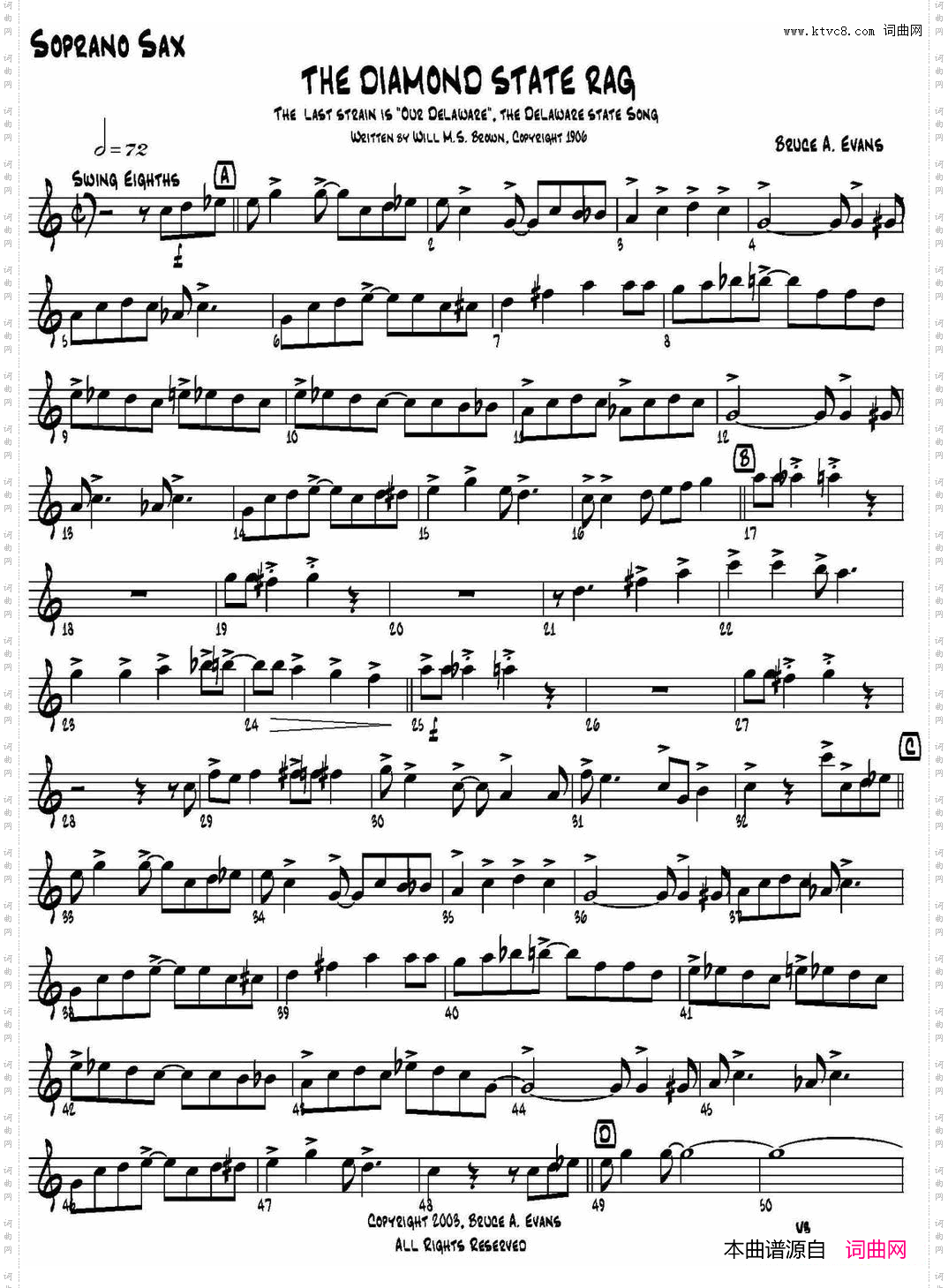 THEDIAMONDSTATERAG四重奏·高音萨克斯分谱_THE DIAMOND STATE RAG四重奏·高音萨克斯分谱